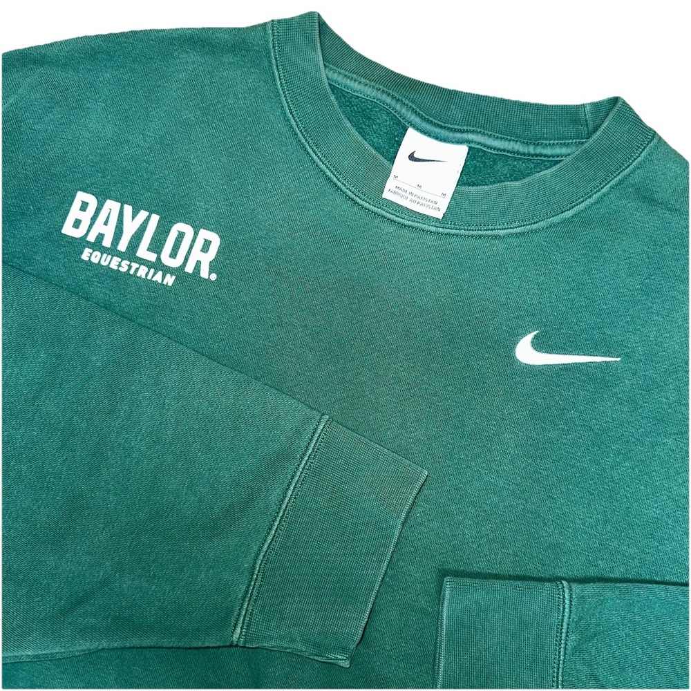 Nike Baylor Equestrian Green Cotton Blend Cropped Crewneck Sweatshirt Women's M‎